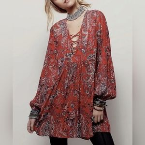 Free People Red Paisley Mini Dress | Boho